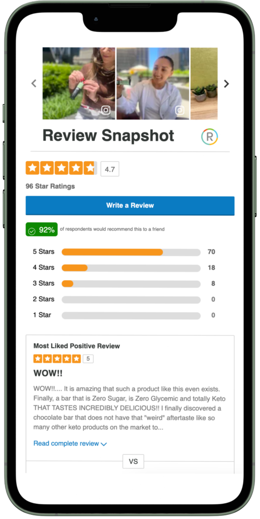 Smart phone screenshot of e-commerce ratings and reviews